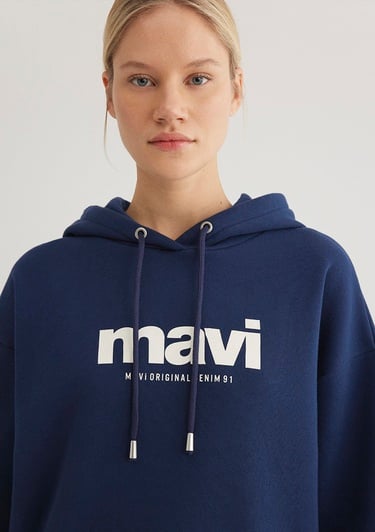  Mavi Mavi Logo Baskılı Kapüşonlu Lacivert Sweatshirt 168334-70488