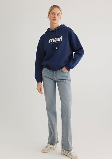  Mavi Mavi Logo Baskılı Kapüşonlu Lacivert Sweatshirt 168334-70488