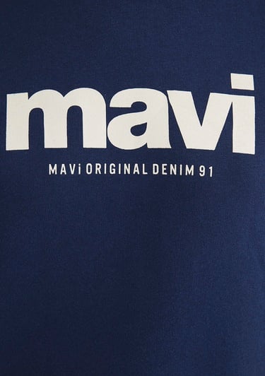  Mavi Mavi Logo Baskılı Kapüşonlu Lacivert Sweatshirt 168334-70488