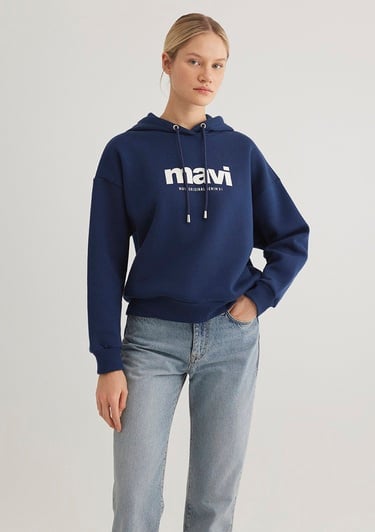  Mavi Mavi Logo Baskılı Kapüşonlu Lacivert Sweatshirt 168334-70488