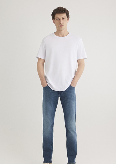  Mavi Beyaz Basic Tişört Regular Fit / Normal Kesim 0611108-620