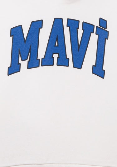  Mavi Mavi Logo Baskılı Beyaz Kapüşonlu Sweatshirt 6610110-70057