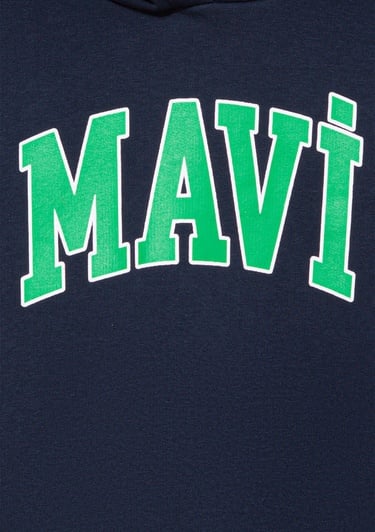  Mavi Mavi Logo Baskılı Lacivert Kapüşonlu Sweatshirt 6610110-70490