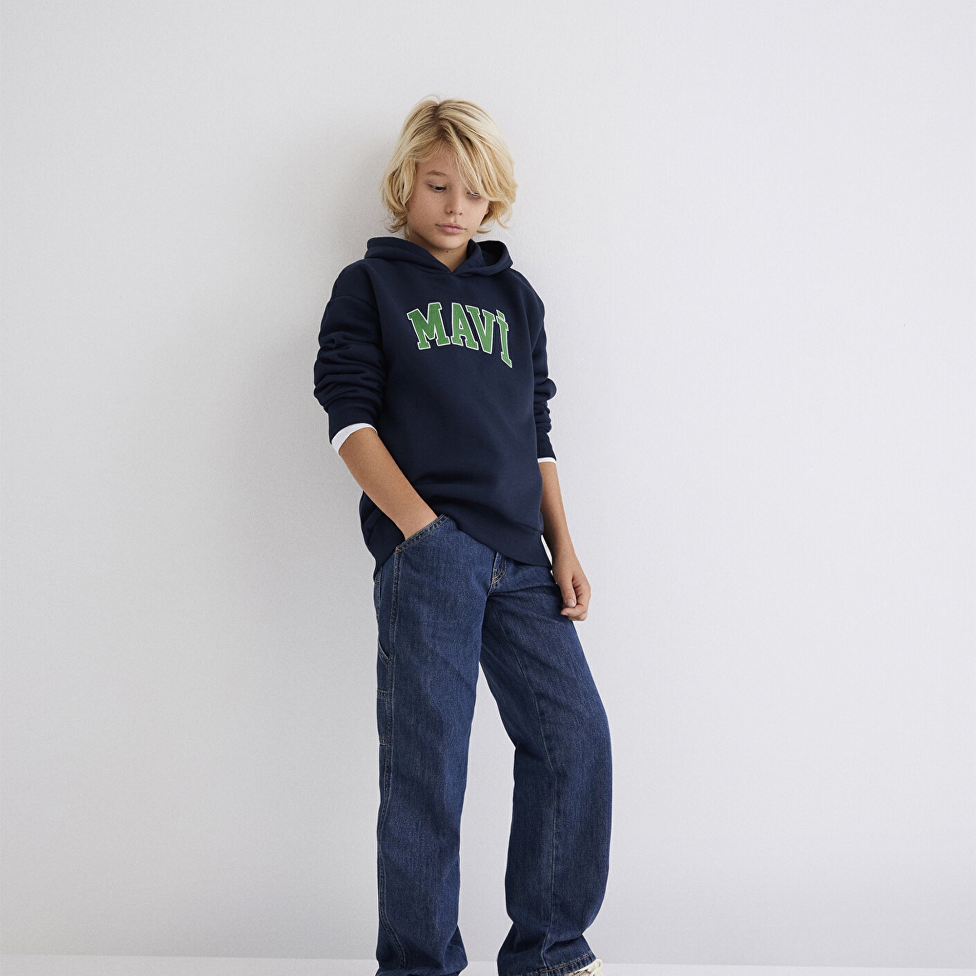 Mavi Mavi Logo Baskılı Lacivert Kapüşonlu Sweatshirt 6610110-70490