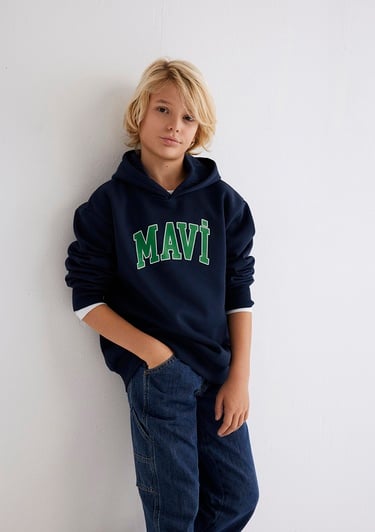  Mavi Mavi Logo Baskılı Lacivert Kapüşonlu Sweatshirt 6610110-70490