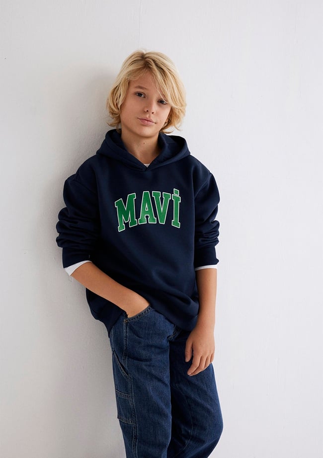  Mavi Mavi Logo Baskılı Lacivert Kapüşonlu Sweatshirt 6610110-70490