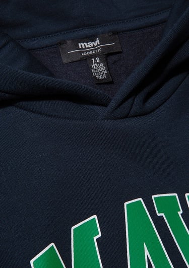  Mavi Mavi Logo Baskılı Lacivert Kapüşonlu Sweatshirt 6610110-70490