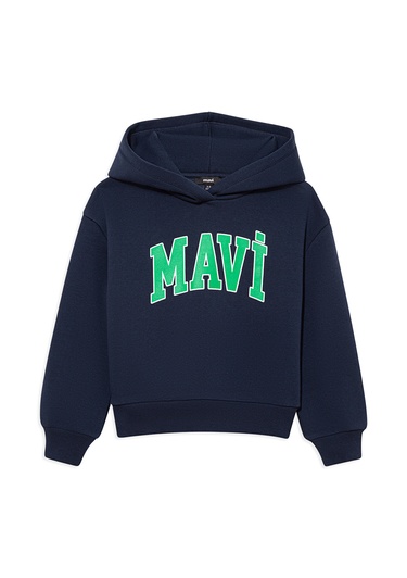  Mavi Mavi Logo Baskılı Lacivert Kapüşonlu Sweatshirt 6610110-70490