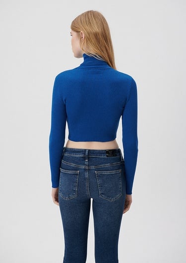  Mavi Boğazlı Lacivert Kazak Fitted / Vücuda Oturan Kesim 1710143-70901