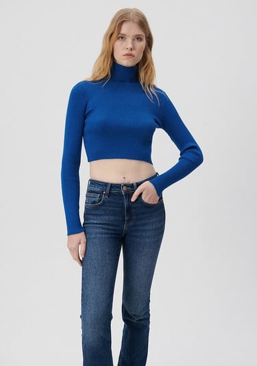  Mavi Boğazlı Lacivert Kazak Fitted / Vücuda Oturan Kesim 1710143-70901