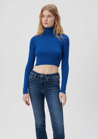  Mavi Boğazlı Lacivert Kazak Fitted / Vücuda Oturan Kesim 1710143-70901