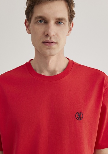  Mavi Mavi Logo İşlemeli Kırmızı Basic Tişört Loose Fit / Bol Rahat Kesim 067074-70471
