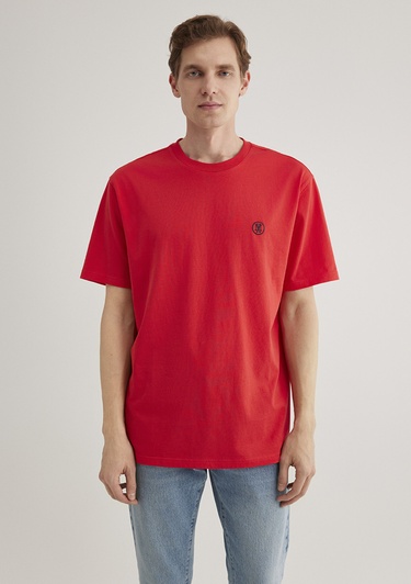  Mavi Mavi Logo İşlemeli Kırmızı Basic Tişört Loose Fit / Bol Rahat Kesim 067074-70471