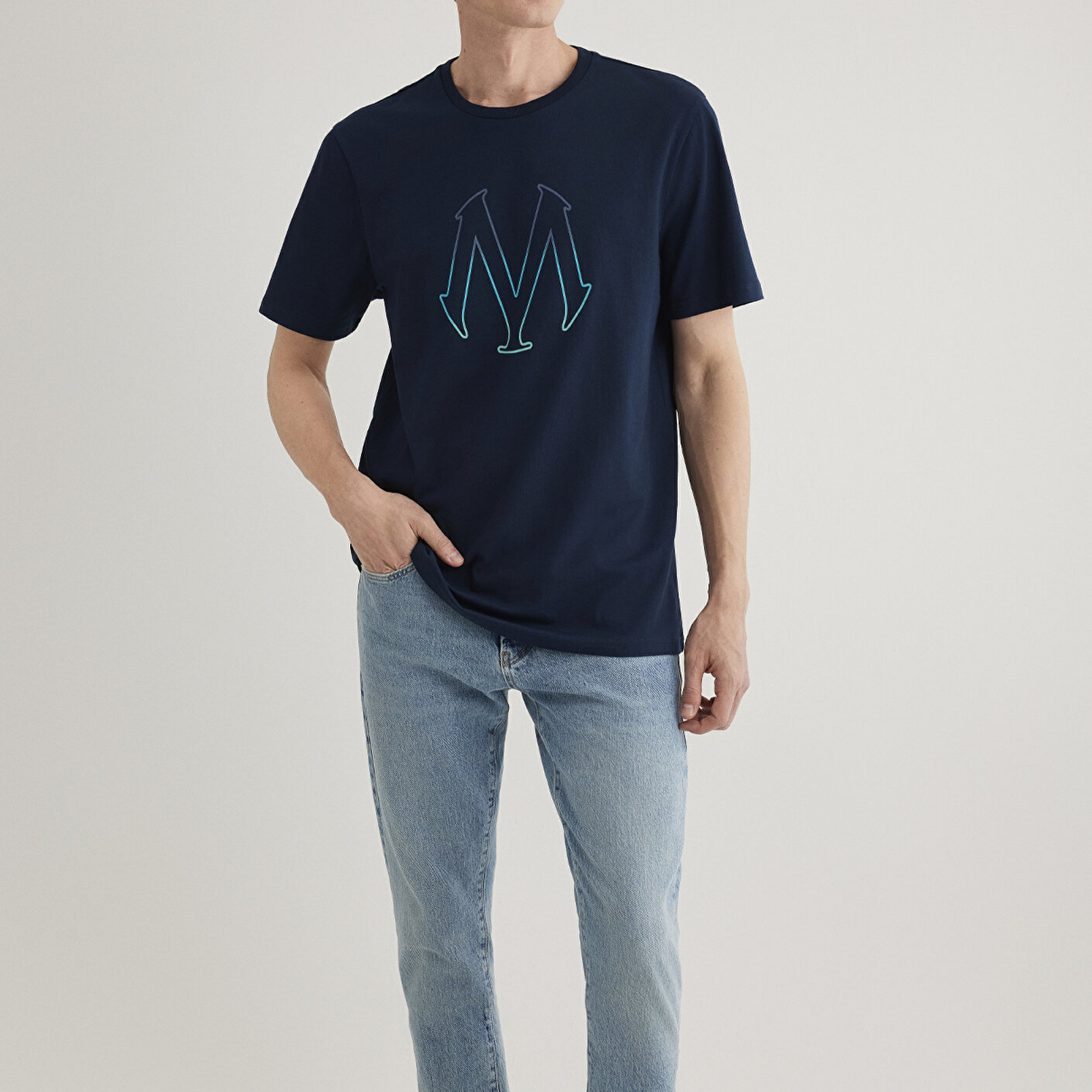 Mavi Mavi Logo Baskılı Lacivert Tişört Regular Fit / Normal Kesim 0610635-70490