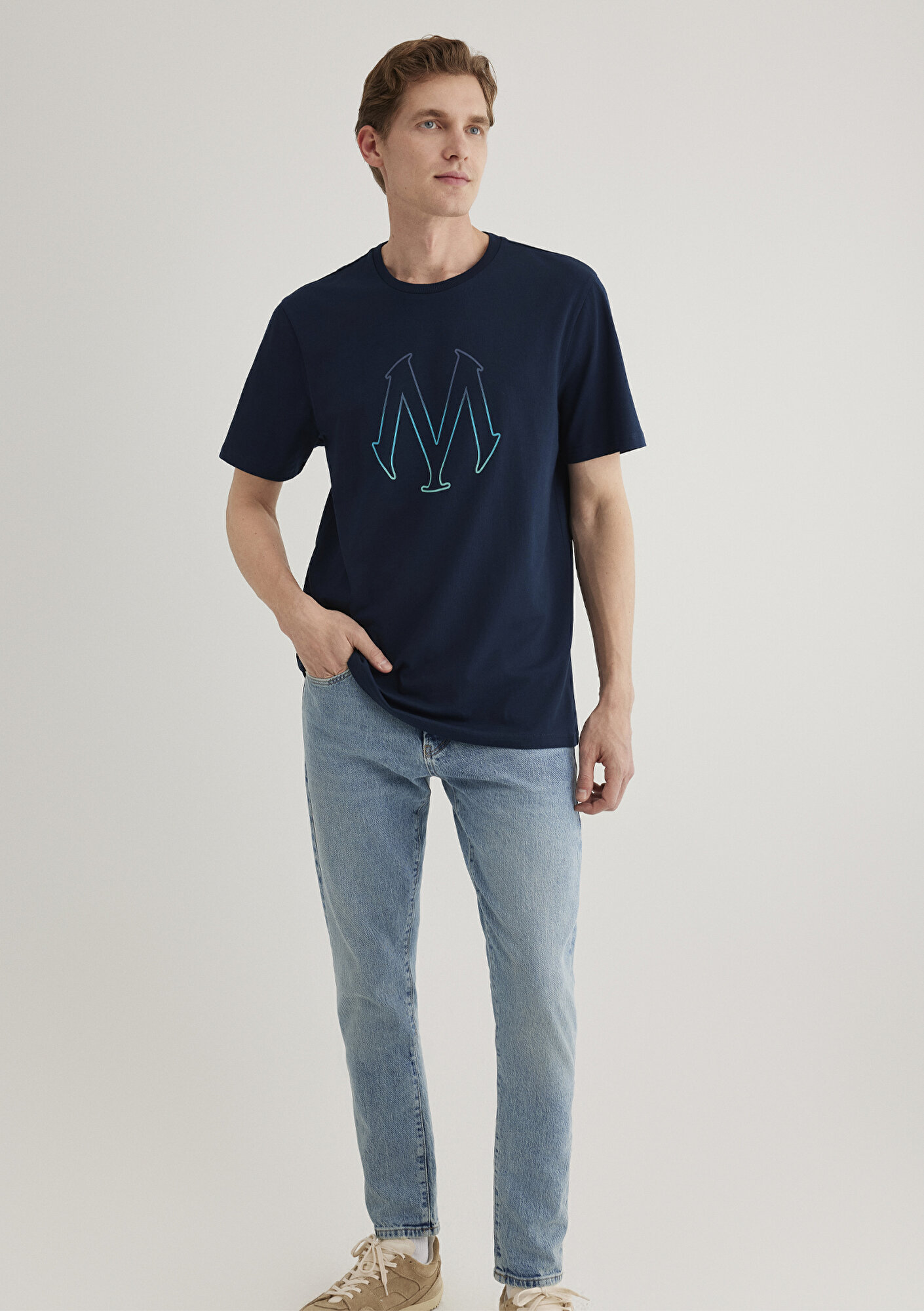  Mavi Mavi Logo Baskılı Lacivert Tişört Regular Fit / Normal Kesim 0610635-70490