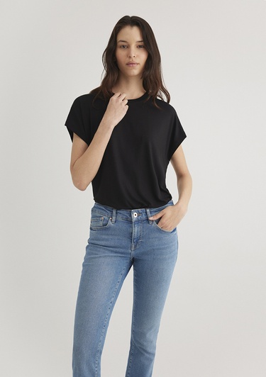  Mavi Düşük Omuz Siyah Basic Tişört Regular Fit / Normal Kesim 1611649-900