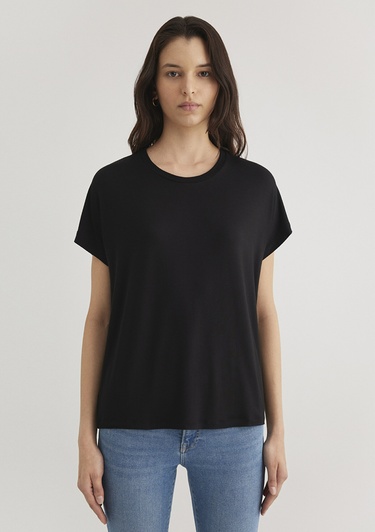  Mavi Düşük Omuz Siyah Basic Tişört Regular Fit / Normal Kesim 1611649-900