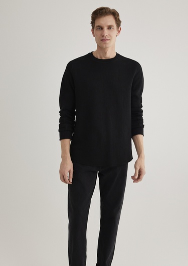  Mavi Uzun Kollu Dokulu Siyah Basic Tişört Slim Fit / Dar Kesim 0610106-900