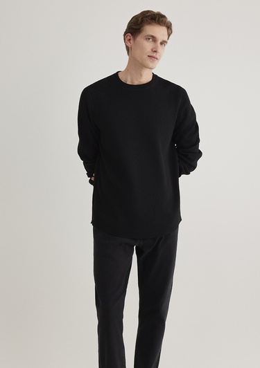  Mavi Uzun Kollu Dokulu Siyah Basic Tişört Slim Fit / Dar Kesim 0610106-900