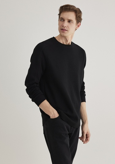  Mavi Uzun Kollu Dokulu Siyah Basic Tişört Slim Fit / Dar Kesim 0610106-900