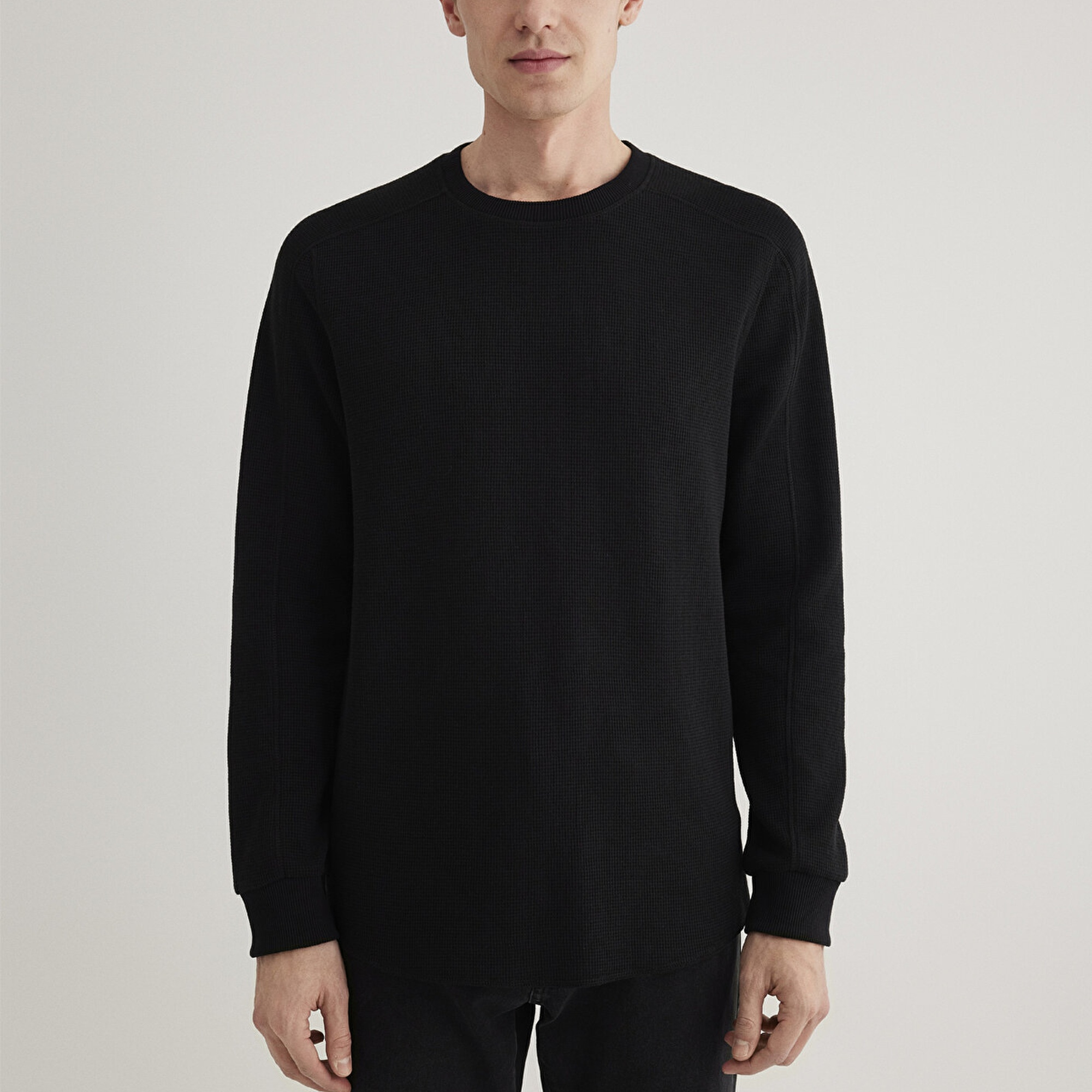 Mavi Uzun Kollu Dokulu Siyah Basic Tişört Slim Fit / Dar Kesim 0610106-900