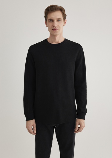  Mavi Uzun Kollu Dokulu Siyah Basic Tişört Slim Fit / Dar Kesim 0610106-900