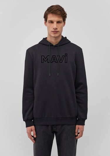  Mavi Mavi Logo Baskılı Kapüşonlu Siyah Sweatshirt 0610941-900