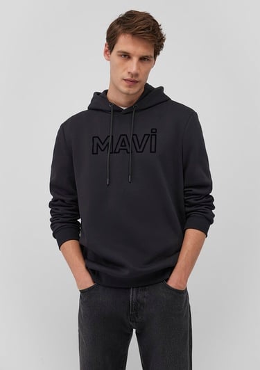  Mavi Mavi Logo Baskılı Kapüşonlu Siyah Sweatshirt 0610941-900