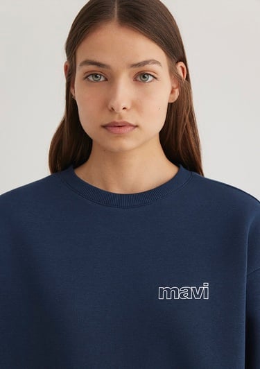  Mavi Mavi Logo Baskılı Lacivert Sweatshirt 1611656-82454