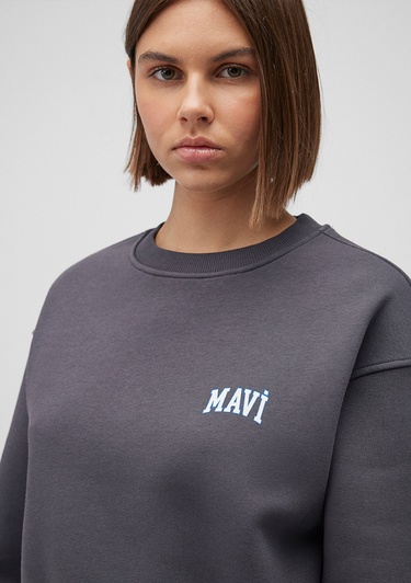  Mavi Mavi Logo Baskılı Antrasit Crop Sweatshirt 1611601-70763