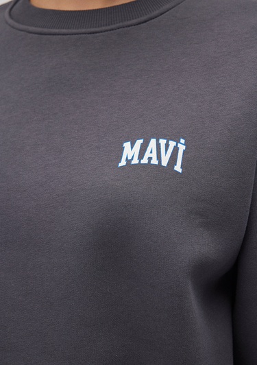  Mavi Mavi Logo Baskılı Antrasit Crop Sweatshirt 1611601-70763
