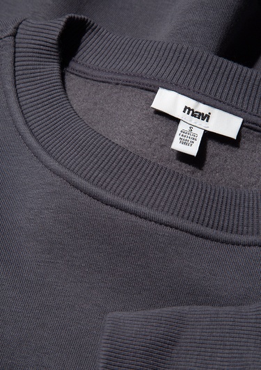  Mavi Mavi Logo Baskılı Antrasit Crop Sweatshirt 1611601-70763