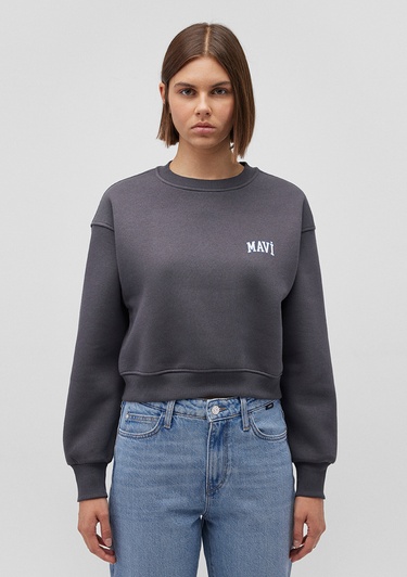  Mavi Mavi Logo Baskılı Antrasit Crop Sweatshirt 1611601-70763