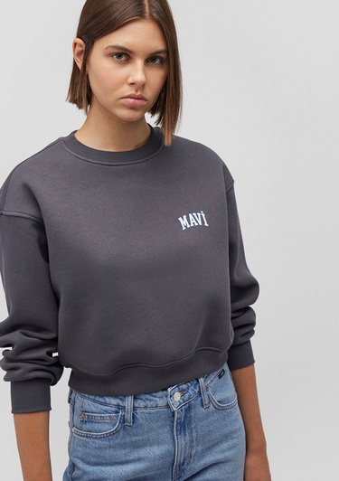  Mavi Mavi Logo Baskılı Antrasit Crop Sweatshirt 1611601-70763