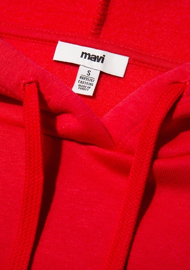  Mavi Mavi Logo Baskılı Kapüşonlu Kırmızı Sweatshirt 1600361-82054