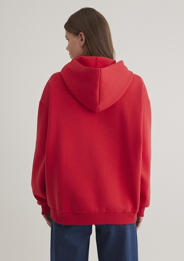  Mavi Mavi Logo Baskılı Kapüşonlu Kırmızı Sweatshirt 1600361-82054