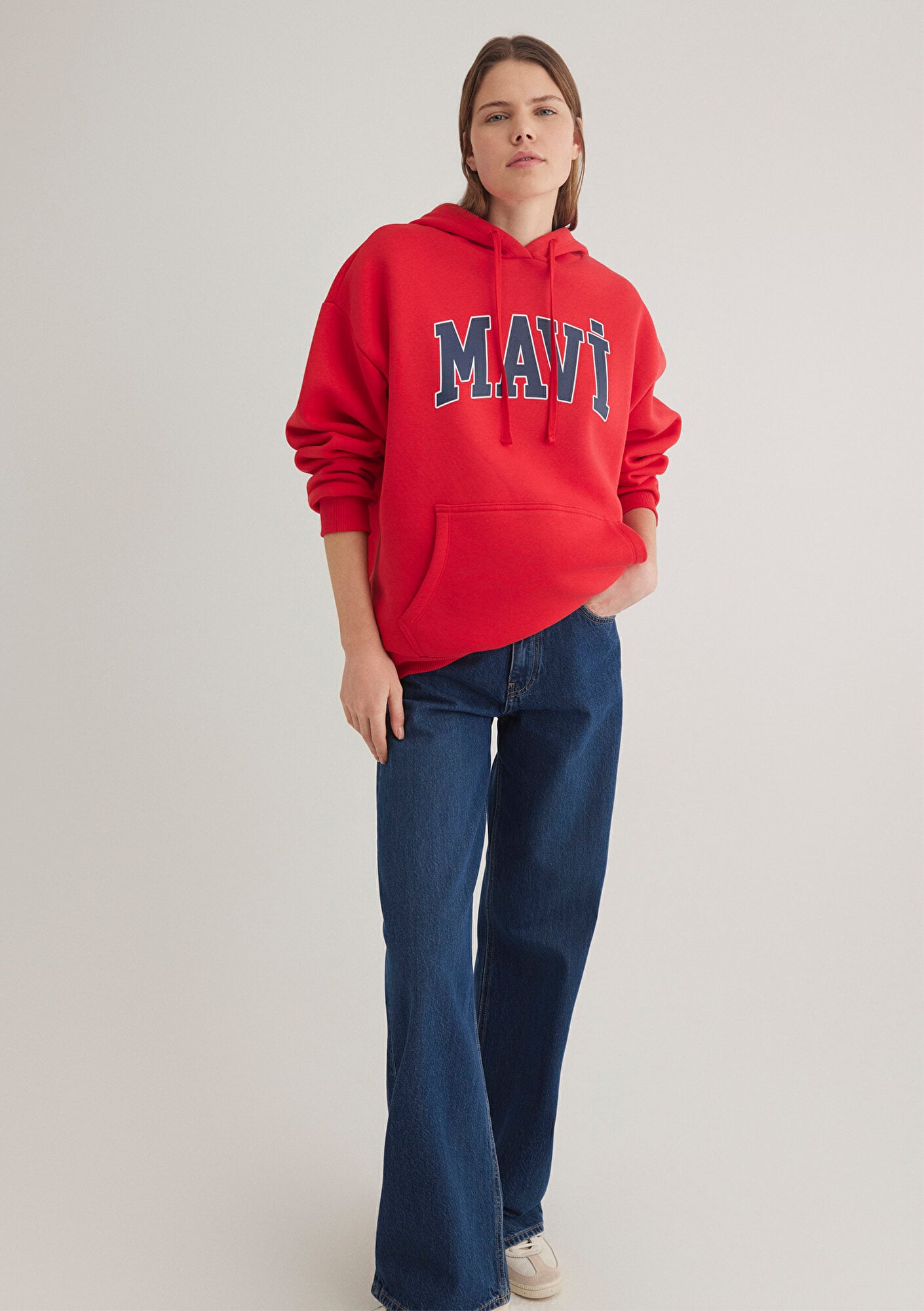  Mavi Mavi Logo Baskılı Kapüşonlu Kırmızı Sweatshirt 1600361-82054