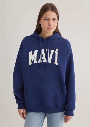  Mavi Mavi Logo Baskılı Kapüşonlu Lacivert Sweatshirt 1600361-70722