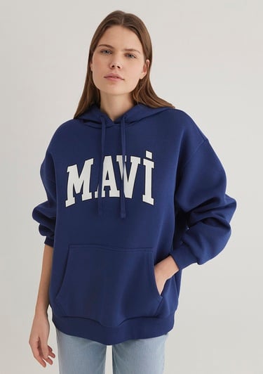  Mavi Mavi Logo Baskılı Kapüşonlu Lacivert Sweatshirt 1600361-70722