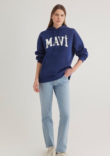  Mavi Mavi Logo Baskılı Kapüşonlu Lacivert Sweatshirt 1600361-70722