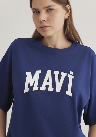  Mavi Mavi Logo Baskılı Lacivert Tişört Oversize / Geniş Kesim 1600843-70722