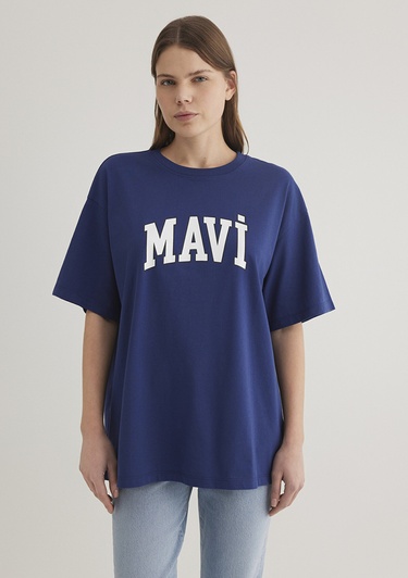  Mavi Mavi Logo Baskılı Lacivert Tişört Oversize / Geniş Kesim 1600843-70722