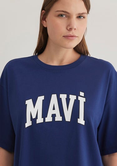  Mavi Mavi Logo Baskılı Lacivert Tişört Oversize / Geniş Kesim 1600843-70722