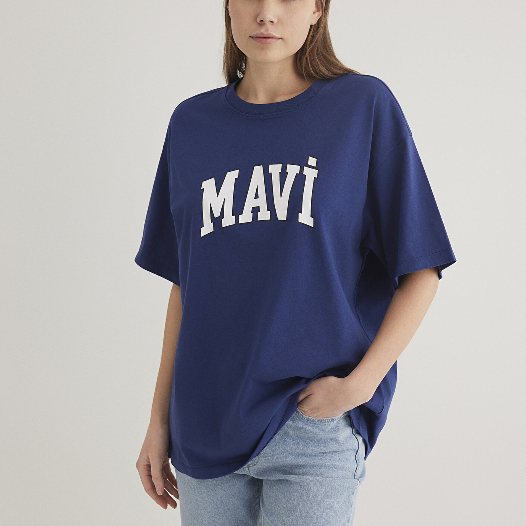Mavi Mavi Logo Baskılı Lacivert Tişört Oversize / Geniş Kesim 1600843-70722