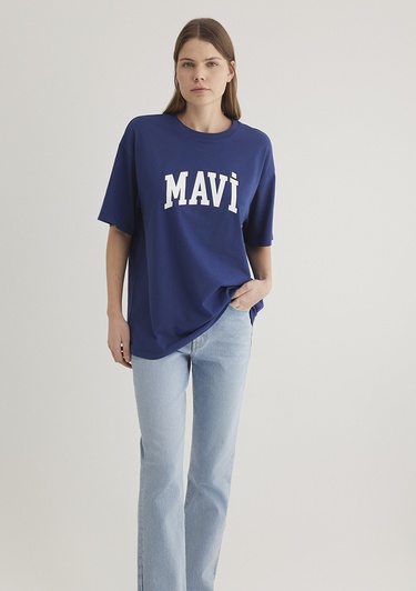  Mavi Mavi Logo Baskılı Lacivert Tişört Oversize / Geniş Kesim 1600843-70722