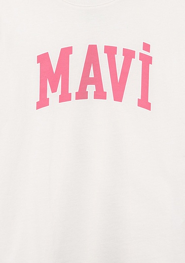  Mavi Mavi Logo Baskılı Beyaz Tişört Regular Fit / Normal Kesim 7610109-70057