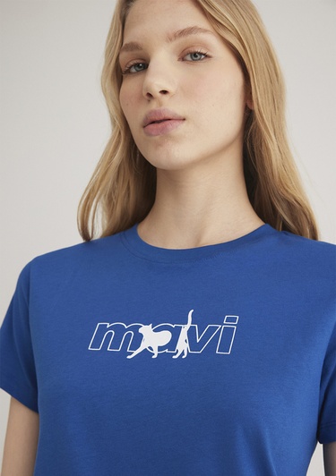  Mavi Mavi Kedi Logo Baskılı Mavi Tişört Regular Fit / Normal Kesim 1611478-32213