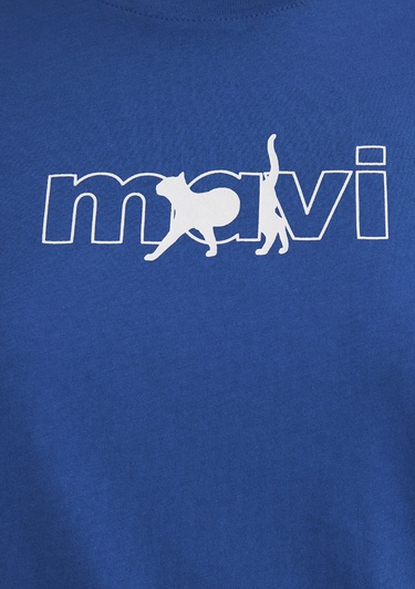  Mavi Mavi Kedi Logo Baskılı Mavi Tişört Regular Fit / Normal Kesim 1611478-32213