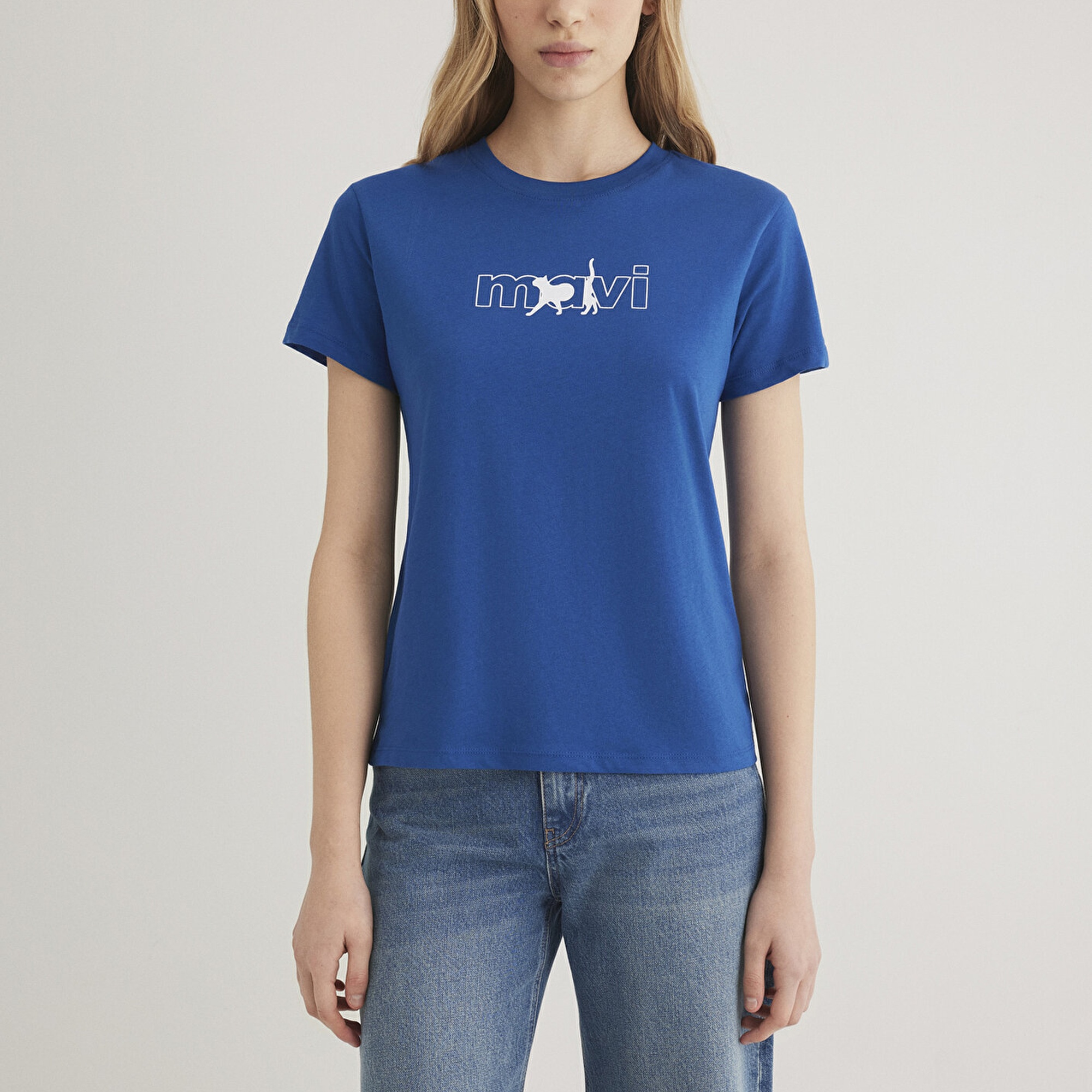 Mavi Mavi Kedi Logo Baskılı Mavi Tişört Regular Fit / Normal Kesim 1611478-32213