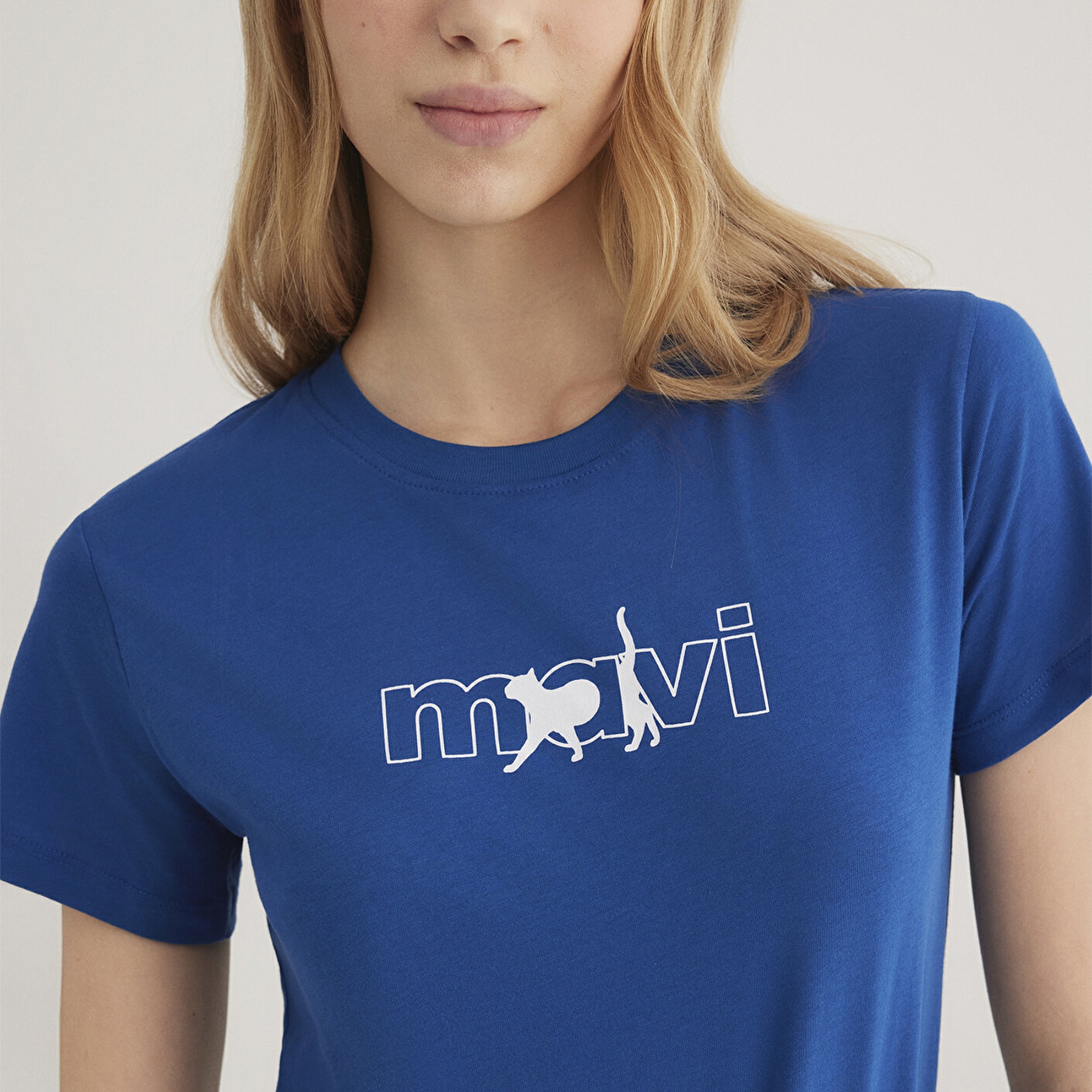 Mavi Mavi Kedi Logo Baskılı Mavi Tişört Regular Fit / Normal Kesim 1611478-32213